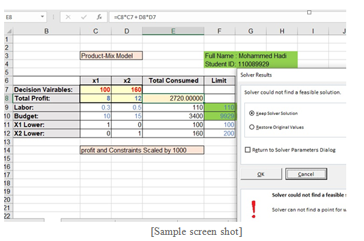 Using the data provided in the bellow example