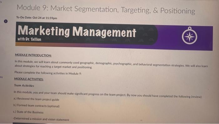 Module 9: Market Segmentation, Targeting, &