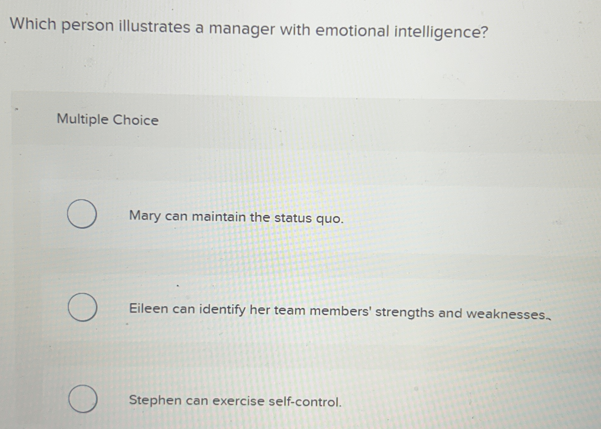 Which person illustrates a manager with emotional