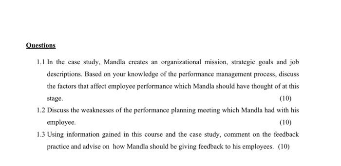 Introducing performance management (30 marks)