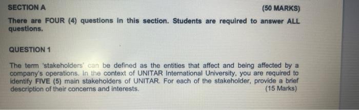 SECTION A (50 MARKS) There are FOUR (4) questions