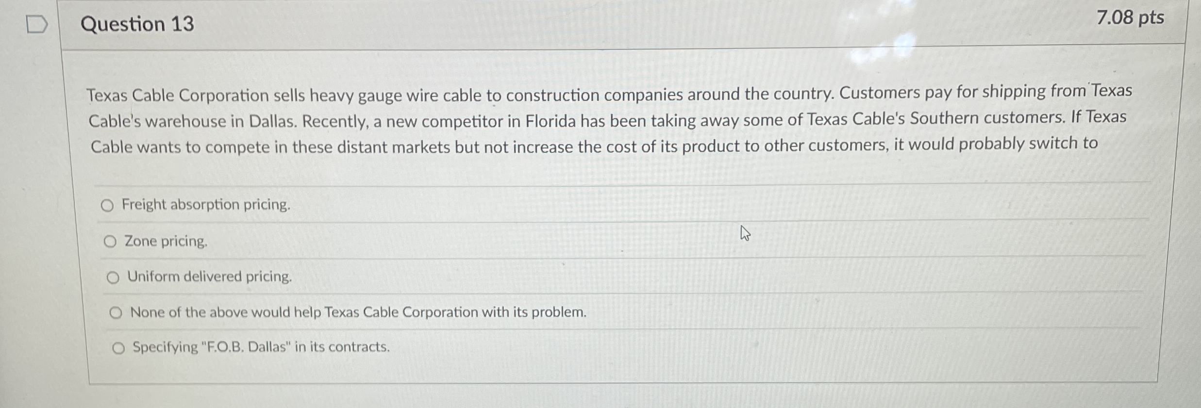 Question 1 3 7 . 0 8 pts Texas Cable Corporation