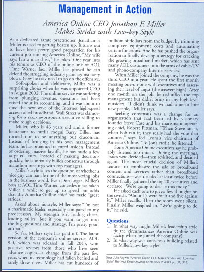 Management in Action America Online CEO Jonathan