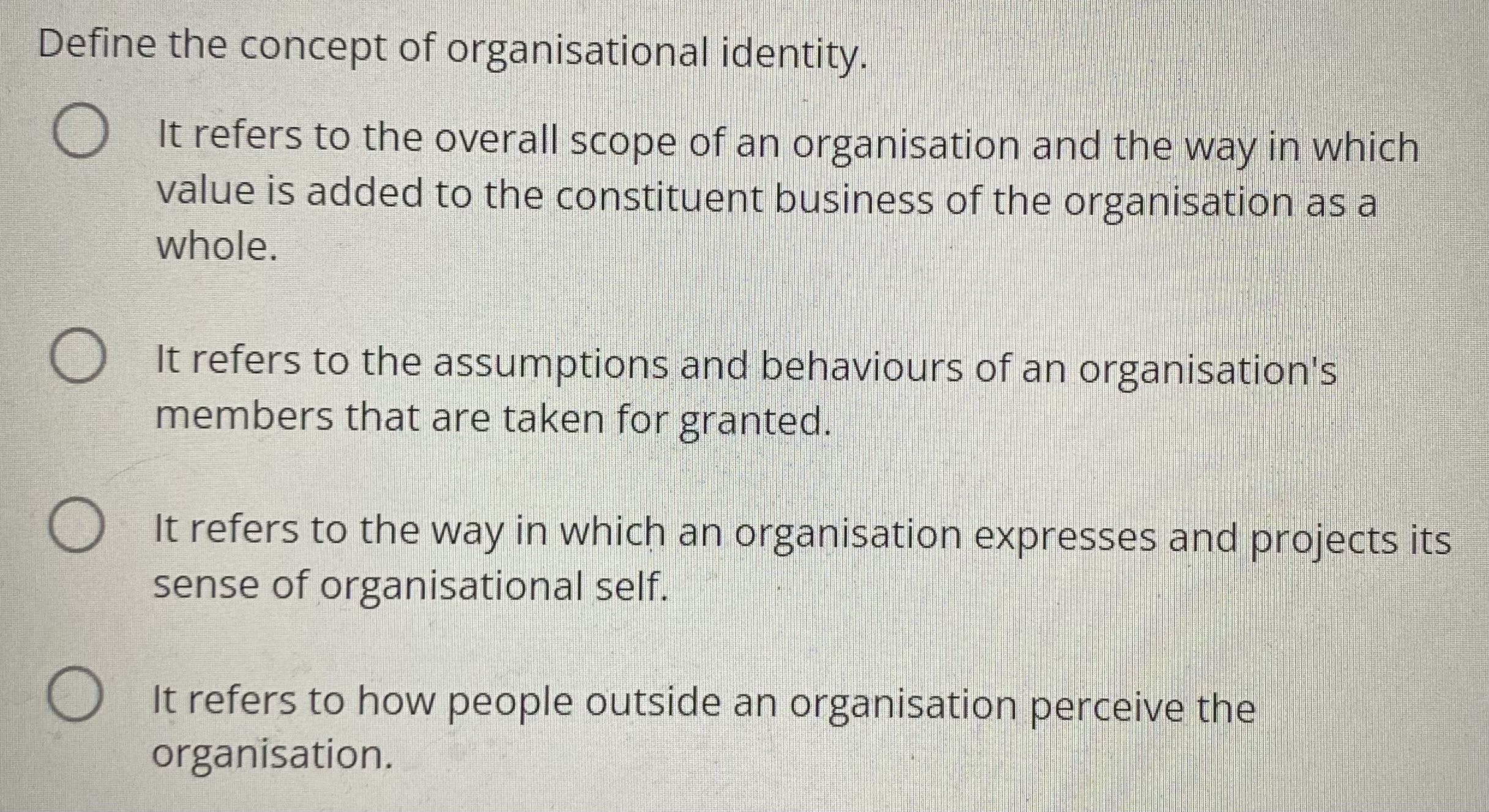 Define the concept of organisational identity.It