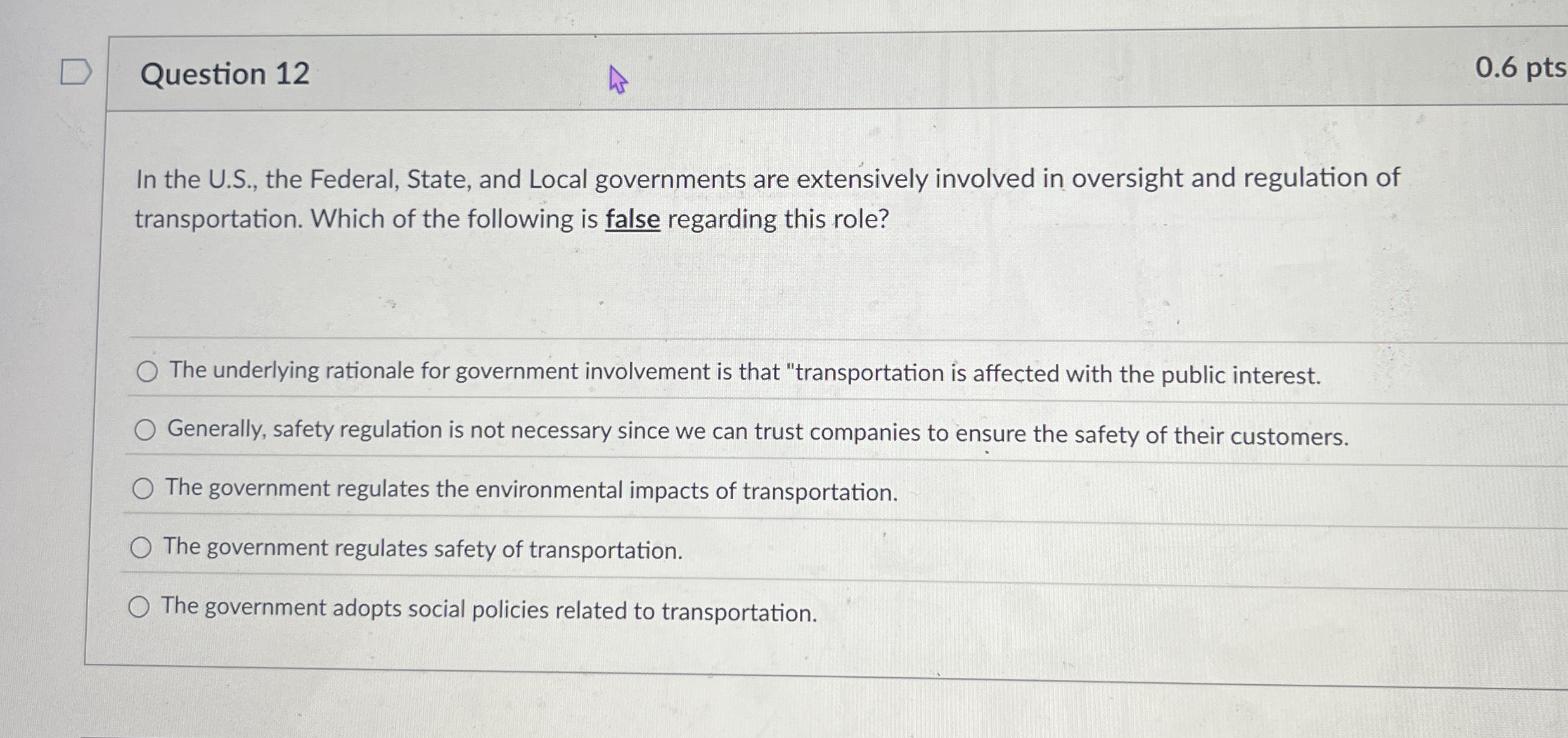 Question 1 2 0 . 6 pts In the U . S . , the