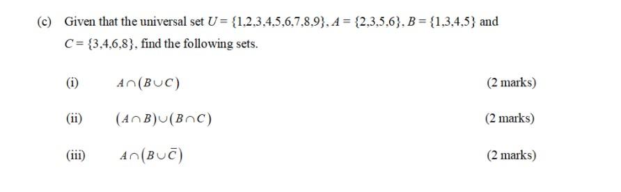 (c) Given that the universal set U=