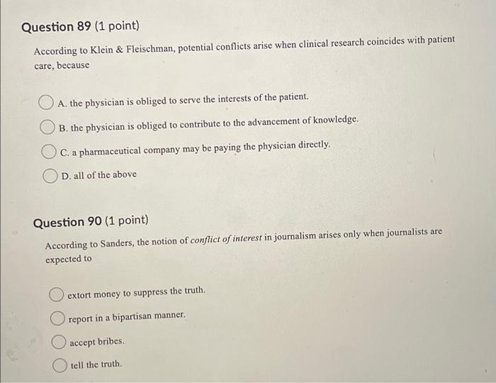 Question 89 (1 point) According to Klein &