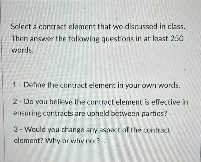Select a contract element that we discussed in