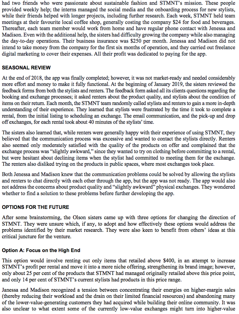 Which option (A, B or C) should the olson sisters