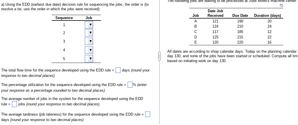a ) Using the EDD ( earliest due date ) decision