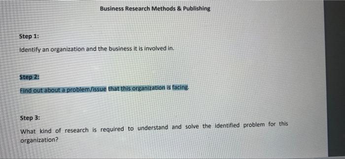 Business Research Methods & Publishing Step 1: