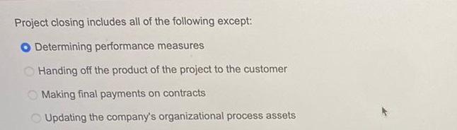 Project closing includes all of the following