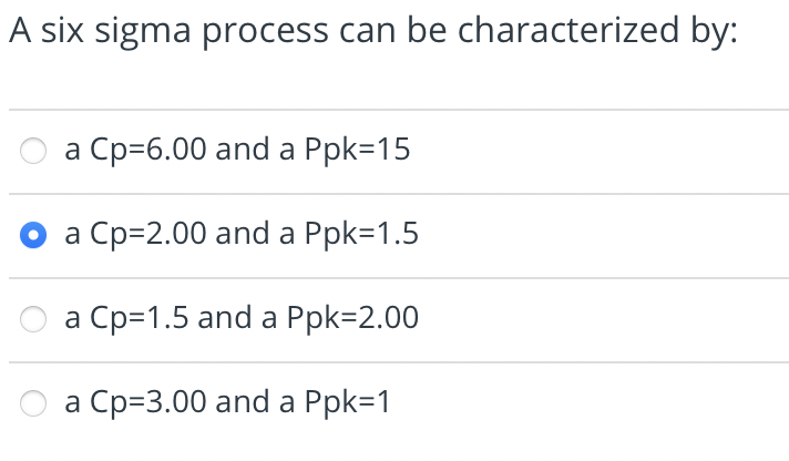 A six sigma process can be characterized by: a
