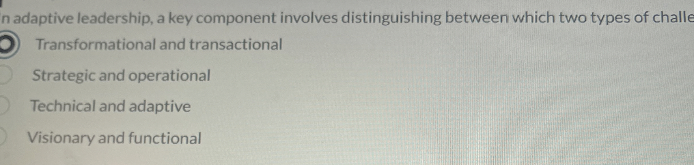 n adaptive leadership, a key component involves