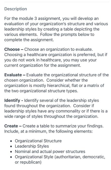 Description For the module 3 assignment, you will