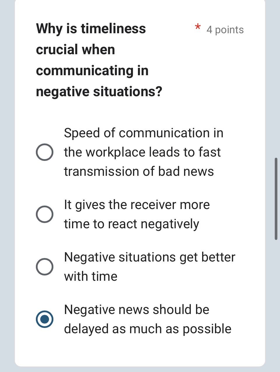 Why is timeliness 4 points crucial when
