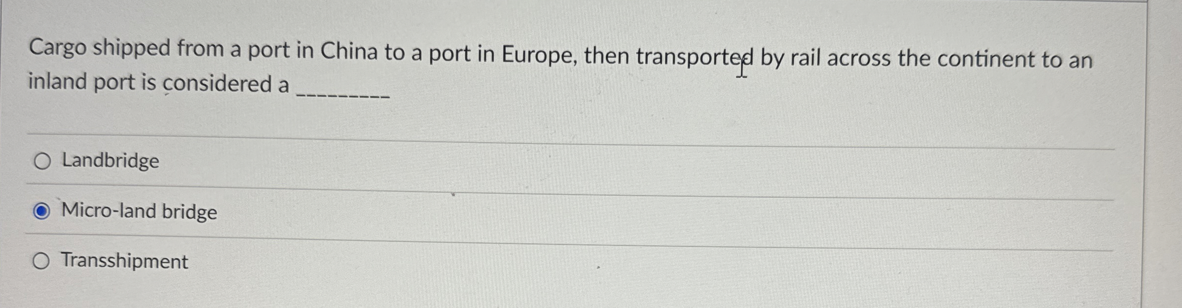 Cargo shipped from a port in China to a port in