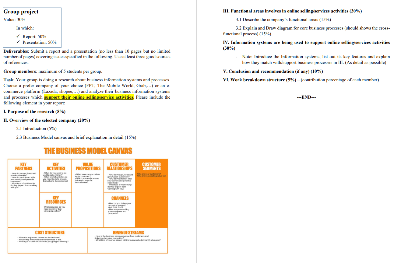 Group project Value: 30% In which: III.