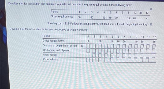 Develop a lot-for-lot solution and calculate