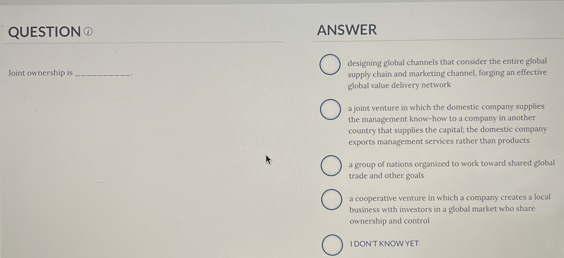 QUESTION ( i ) ANSWER Joint ownership is