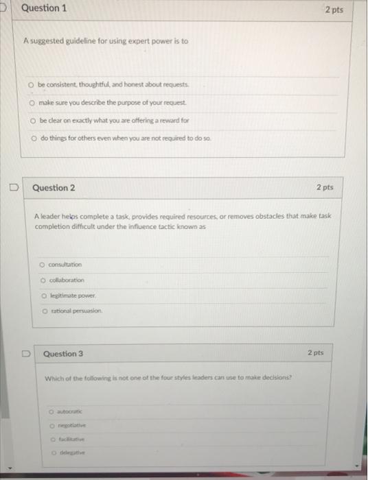 D Question 1 2 pts A suggested guideline for