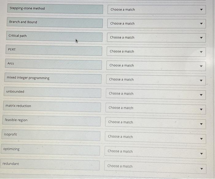 Matching type only. complete answers please.