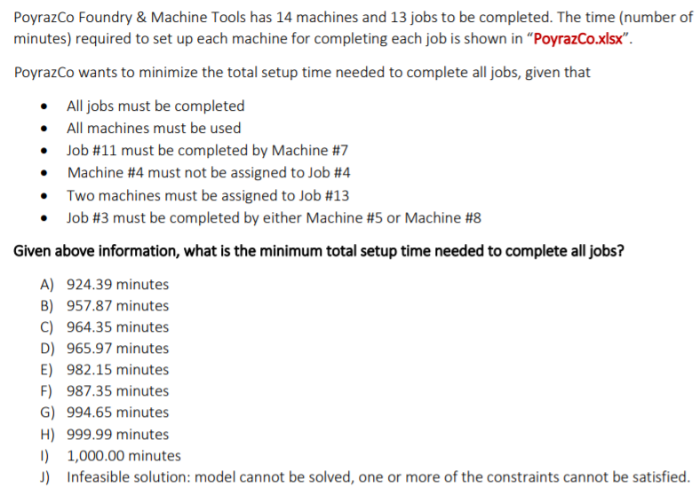 PoyrazCo.xlsx Setup Times Machine #1 Machine #2
