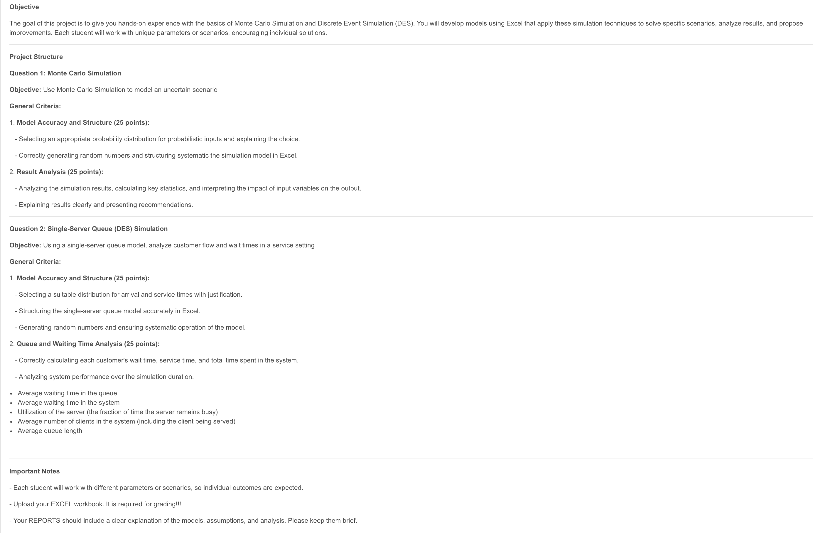 Objective improvements. Each student will work