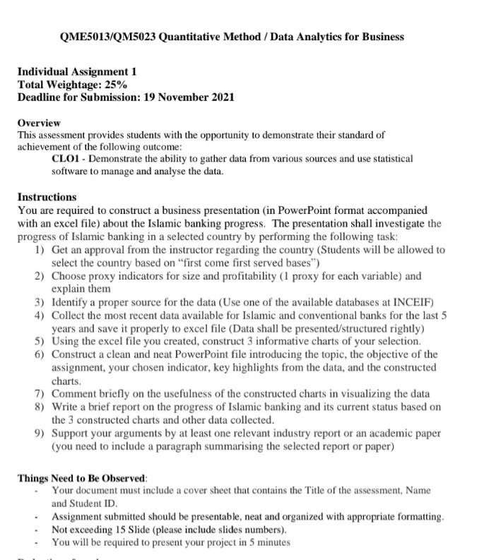 QME5013/QM5023 Quantitative Method / Data