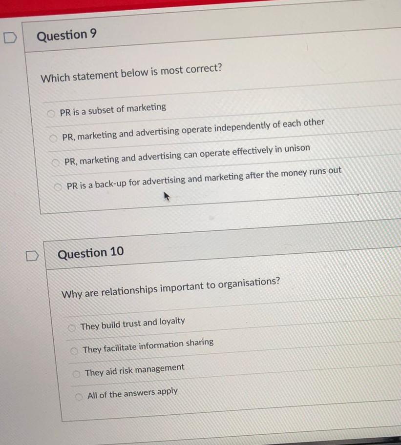 Question 9 Which statement below is most correct?