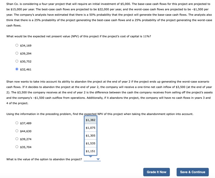 Shan C o . i s considering a four - year project