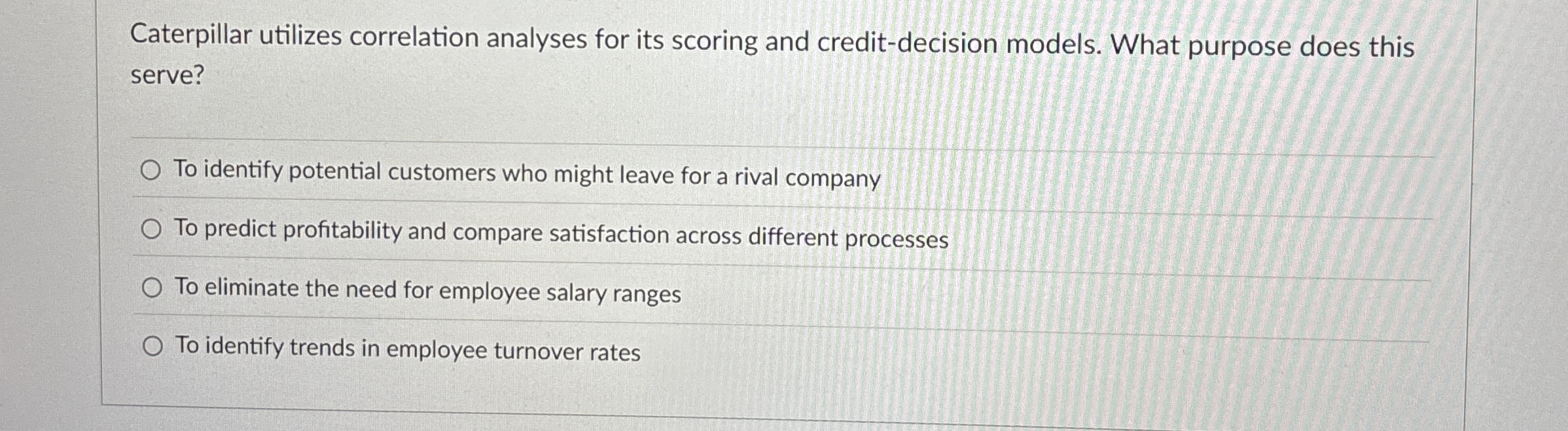 Caterpillar utilizes correlation analyses for its