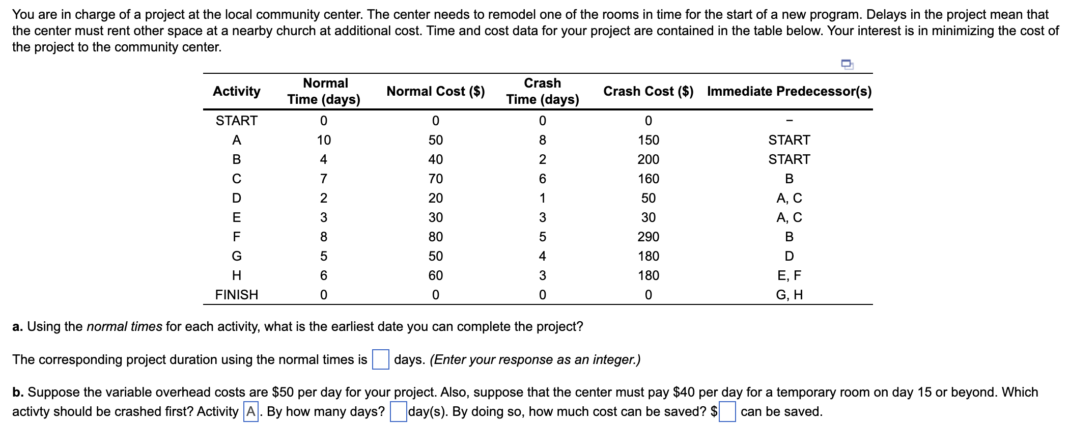 You are in charge of a project at the local