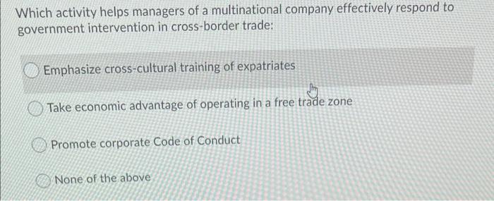 Which activity helps managers of a multinational