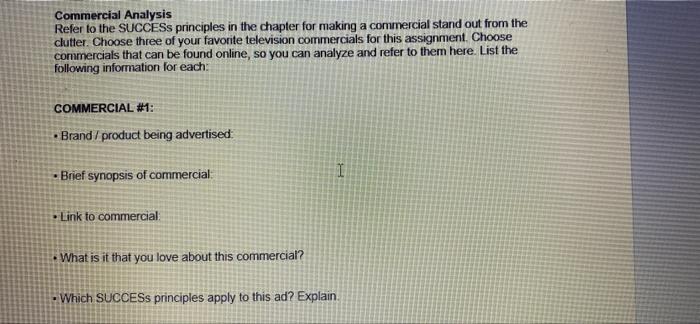 11 Commercial Analysis Refer to the SUCCESs