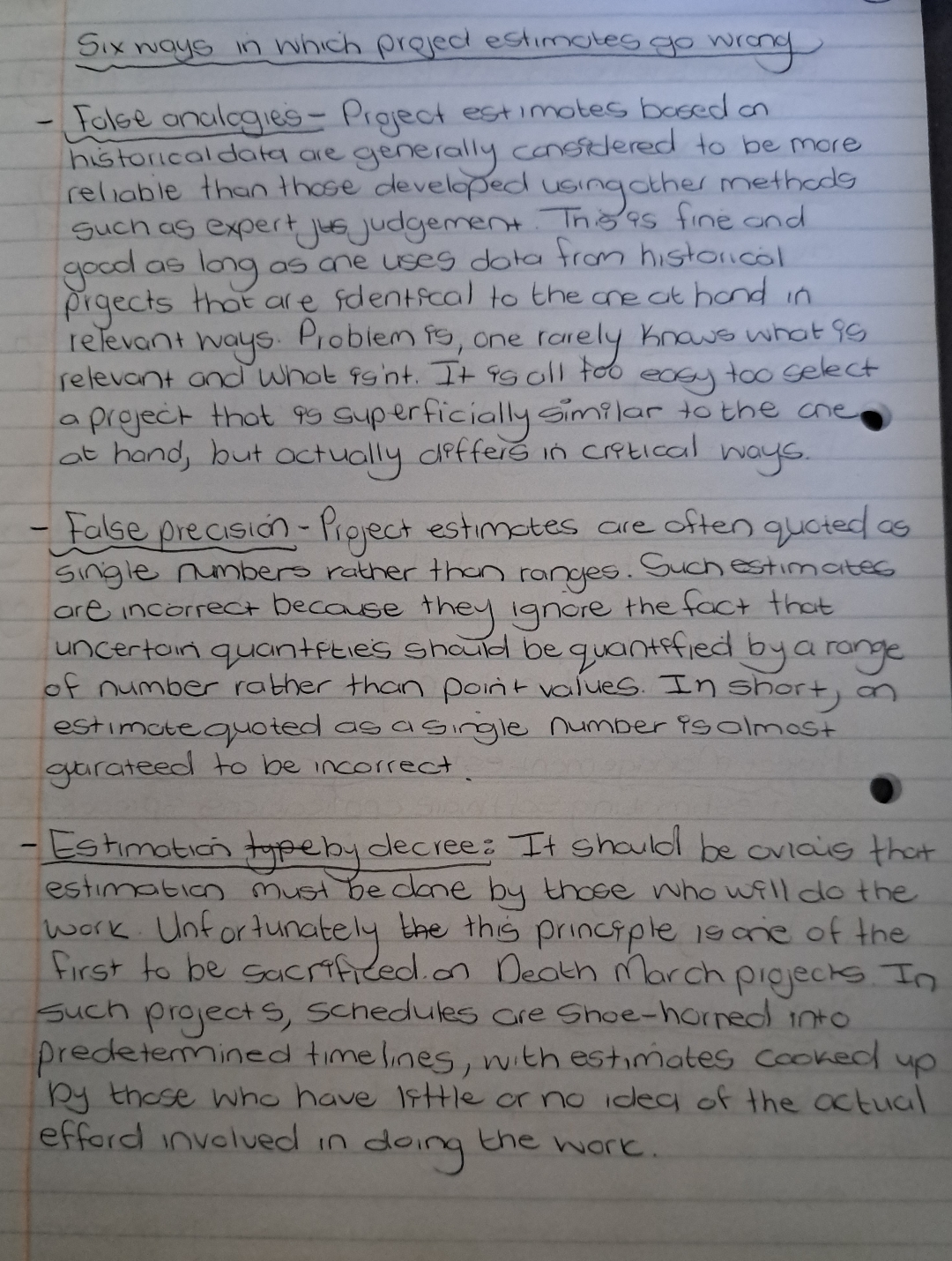 Six ways in which project estimates go wrong: