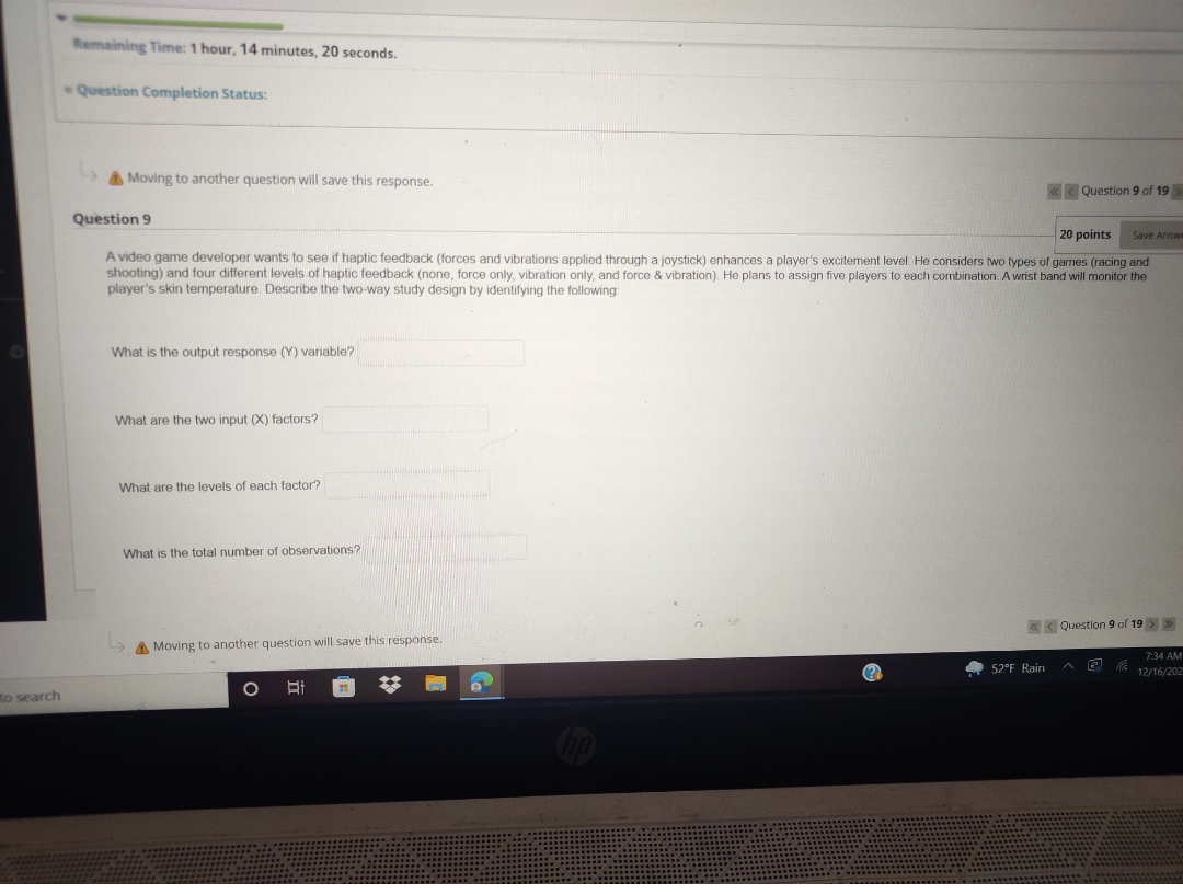 Remaining Time: 1 hour, 14 minutes, 20 seconds.