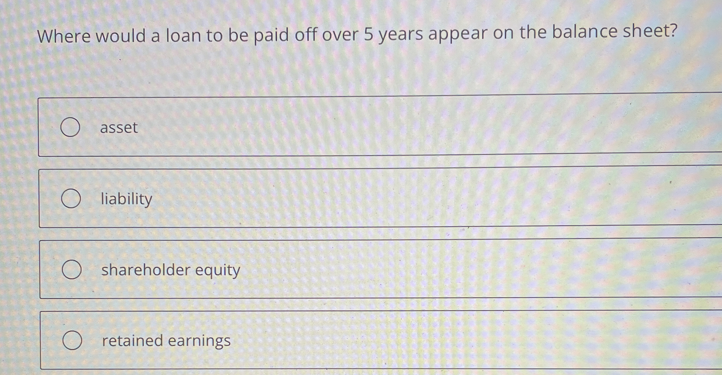 Where would a loan to be paid off over 5 years