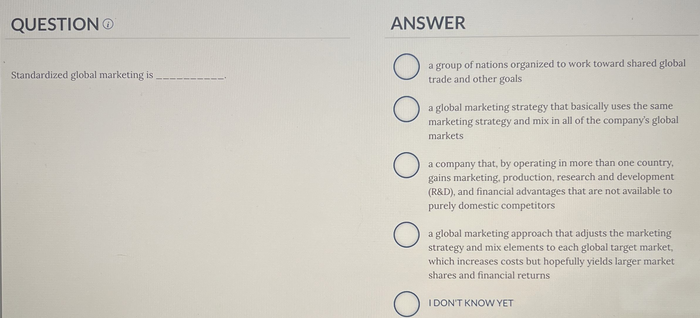 QUESTION ( i ) ANSWER Standardized global