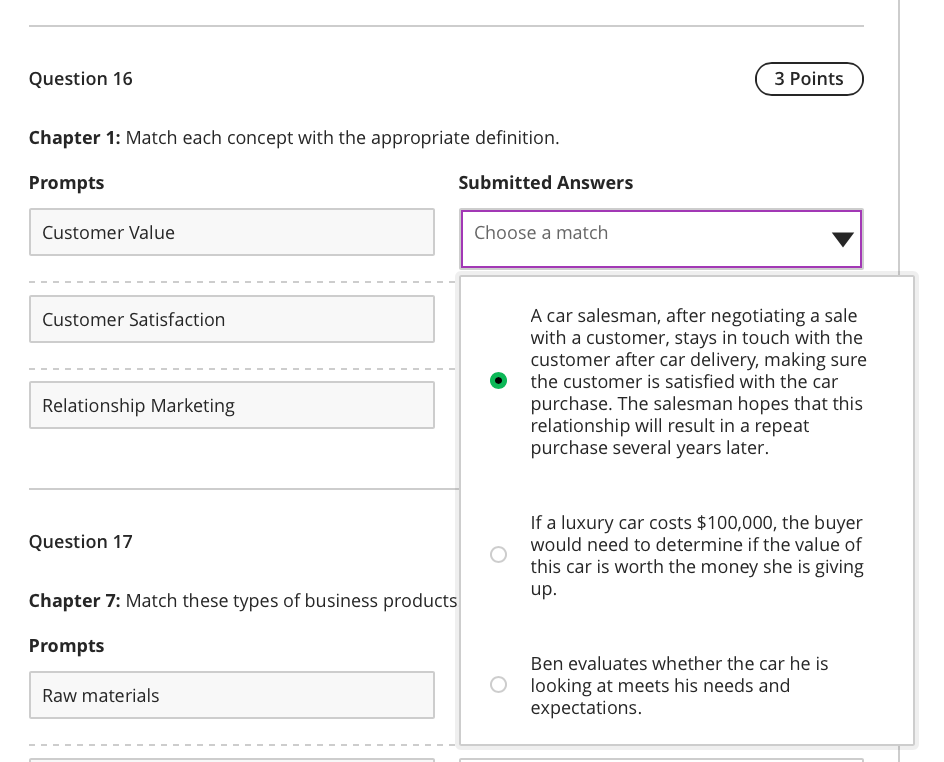 Question 16 3 Points Chapter 1: Match each