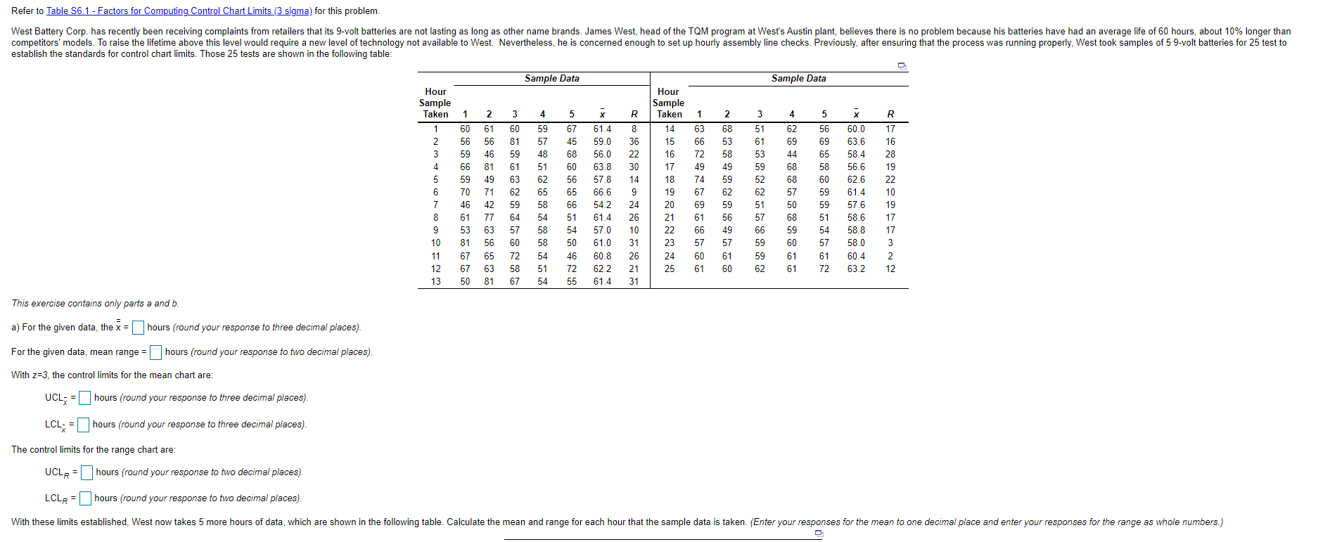 Refer to Table 56.1 - Factors for Computing