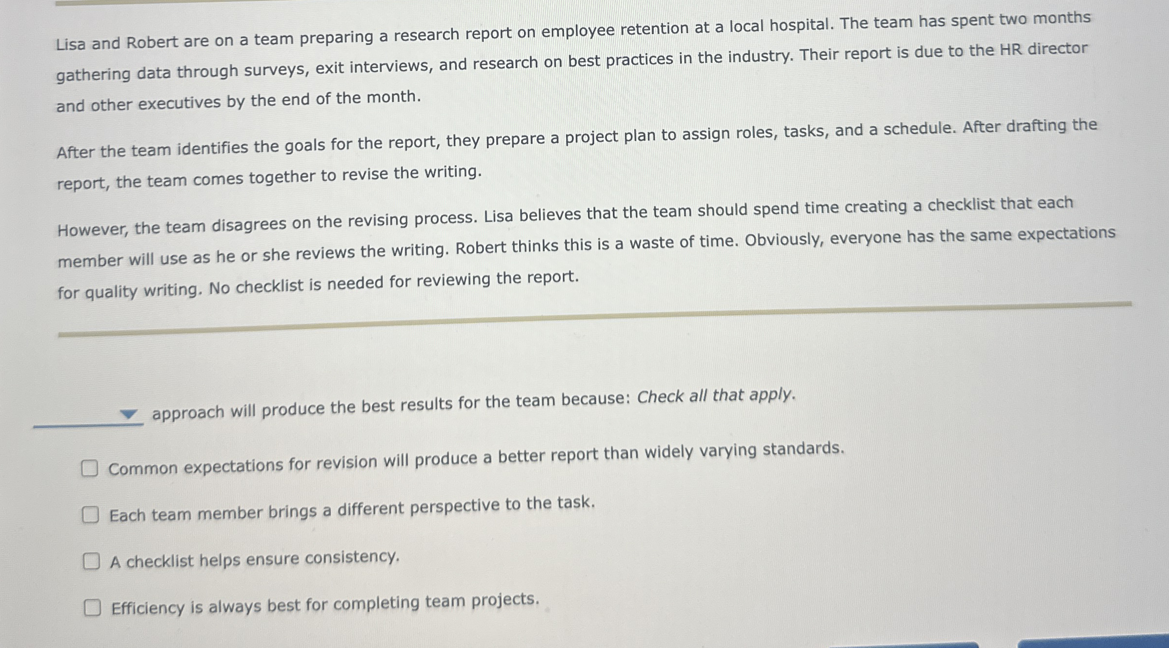 Lisa and Robert are on a team preparing a