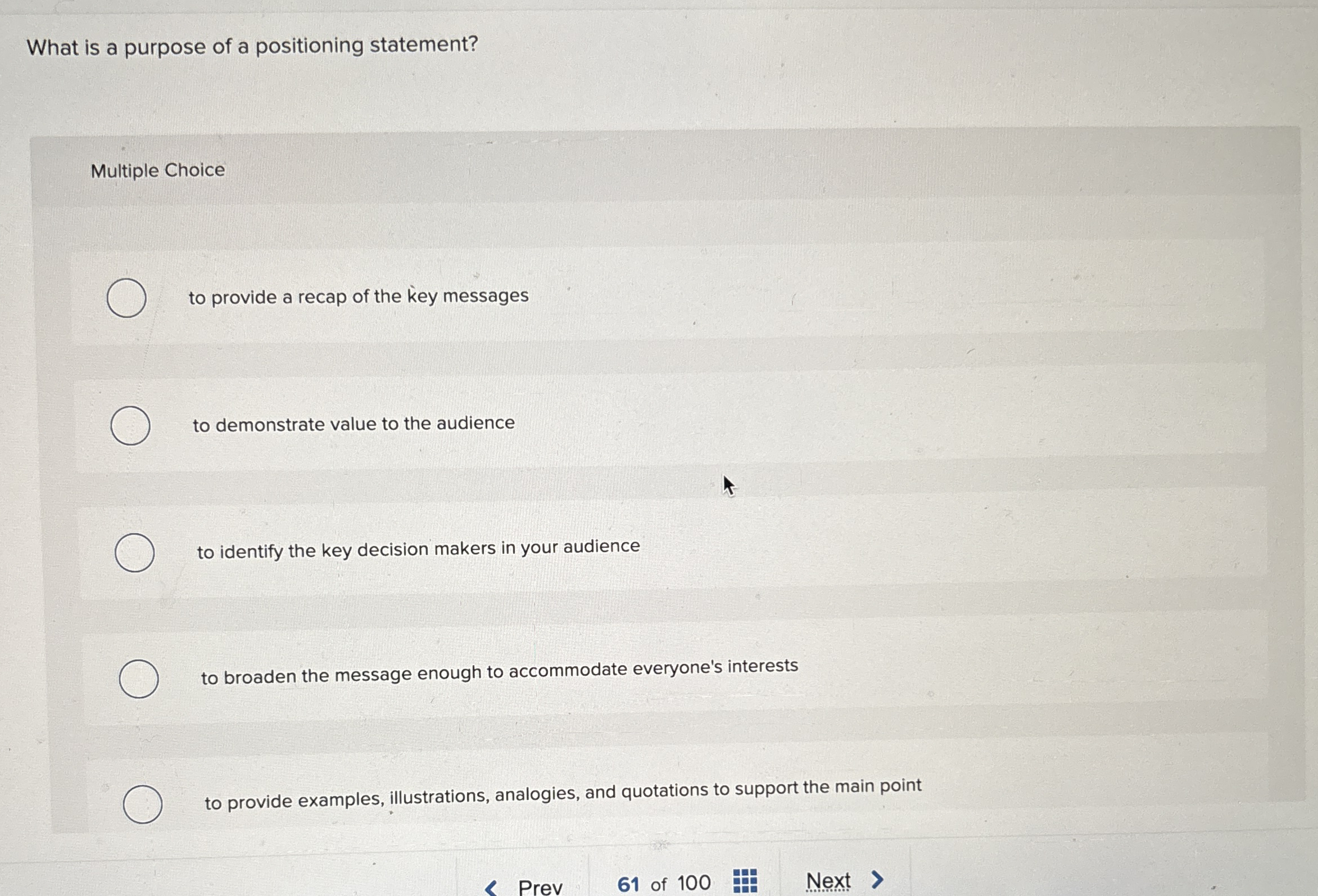 What is a purpose of a positioning statement?