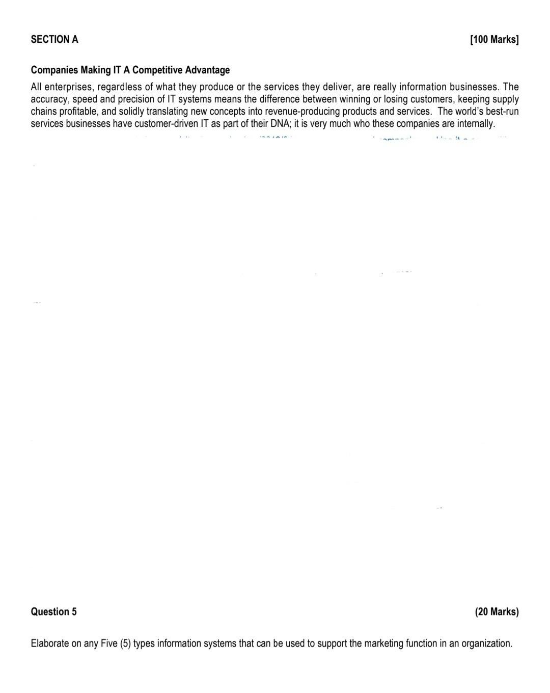 information systems 5 SECTION A [100 Marks]
