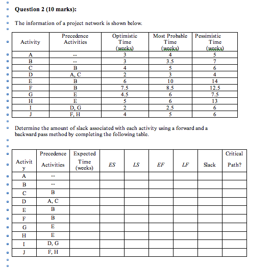 Question 2 ( 1 0 marks ) : The information of a