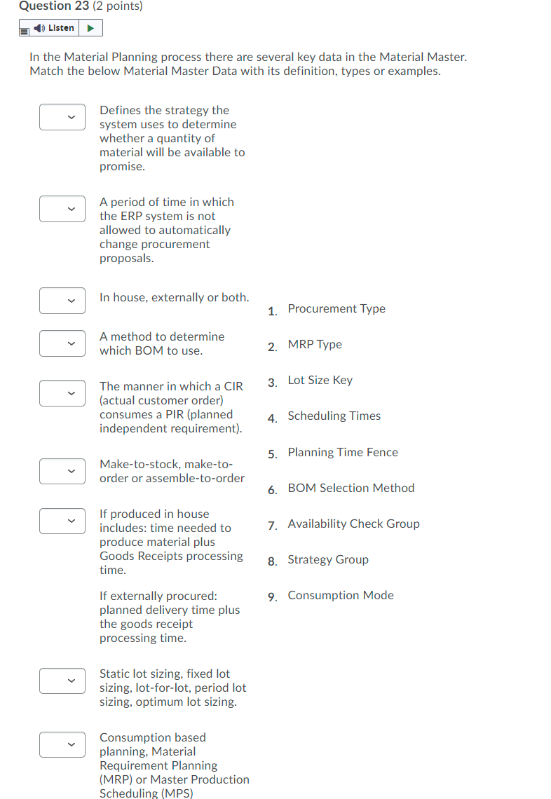 Question 23 (2 points) Listen In the Material