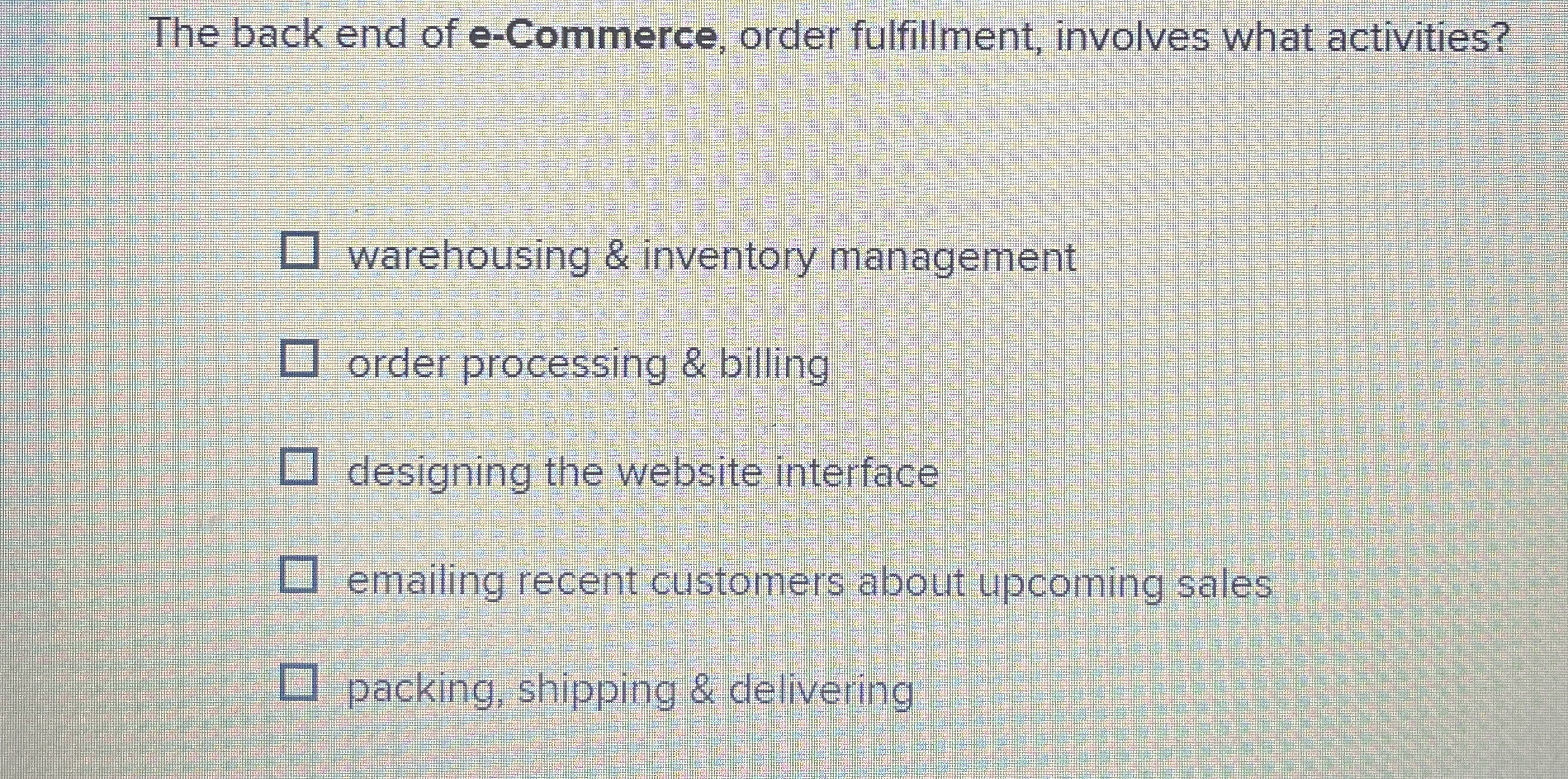 The back end of e - Commerce, order fulfillment,
