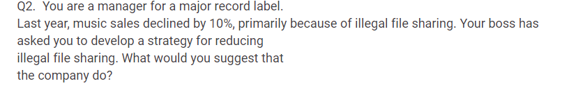 Q2. You are a manager for a major record label.