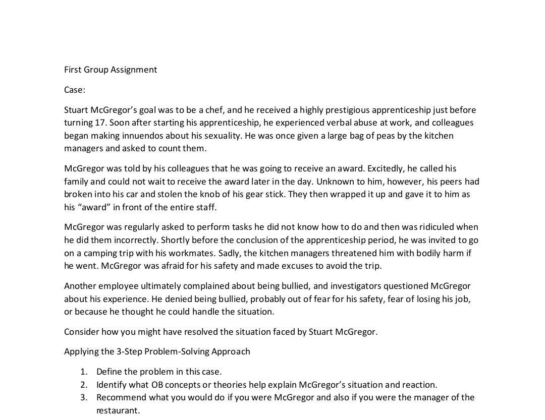 First Group Assignment Case: Stuart McGregor's