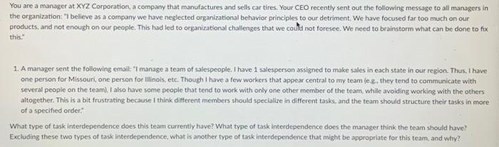 b You are a manager at XYZ Corporation, a company